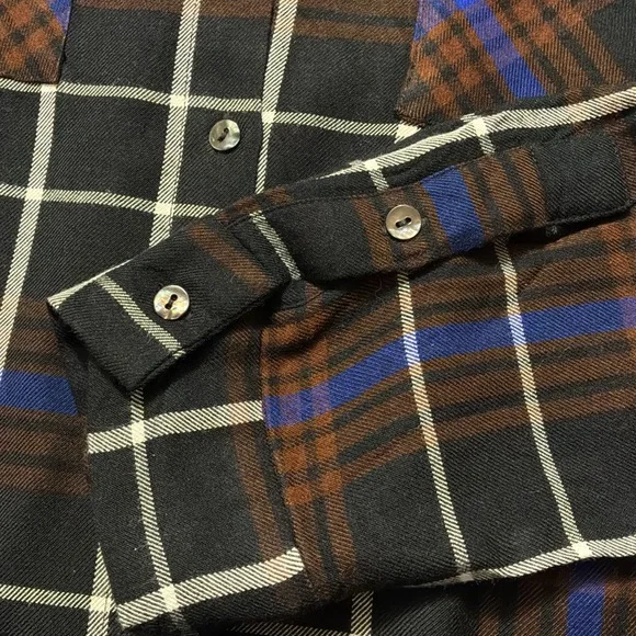 L'AGENCE Denise Plaid with Back Sheer Black Silk Contrast Shirt - Picture 6 of 6